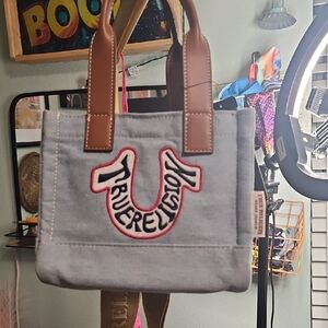 True Religion Gray Tote with Brown Handles